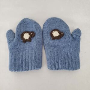 Blue Kids Lined Mittens with Sheep Design